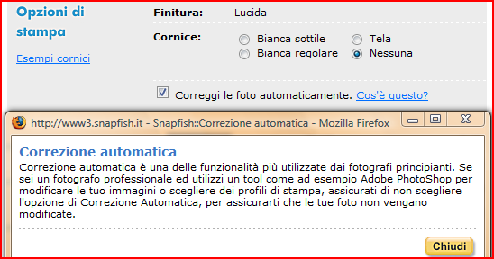 opzioni snapfish
